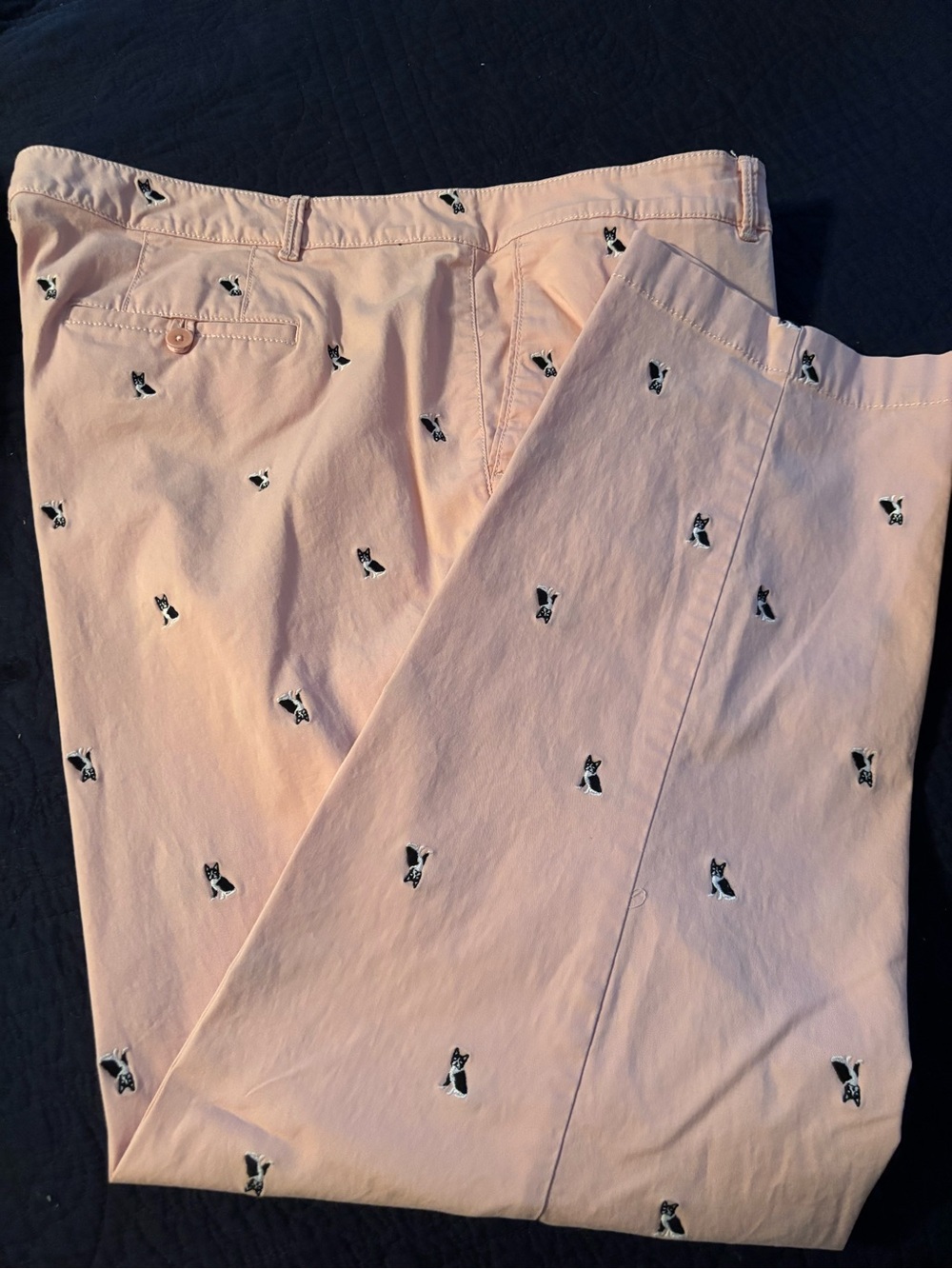 Talbots Light Pink Chinos with Black & White Dog Embroidery